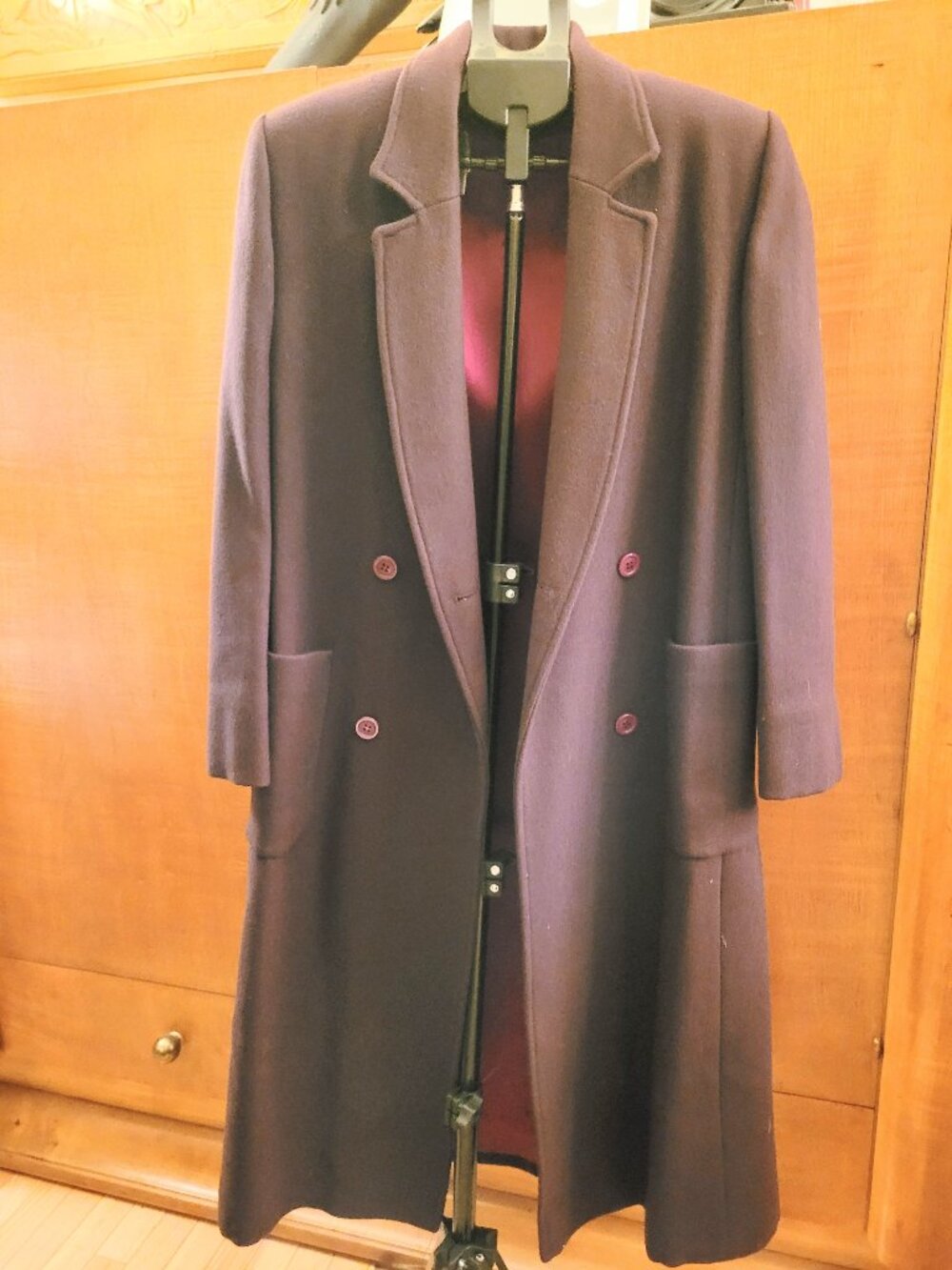 "Alfred Sung" Burgundy Cashmere Full Length Coat